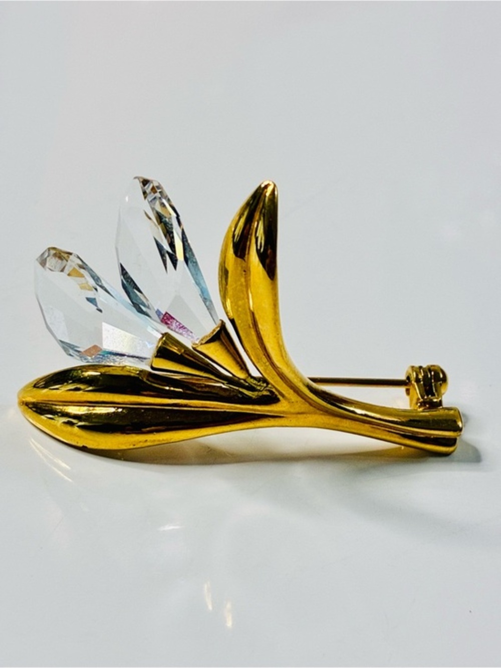 Swarovski Gold-Tone Floral Brooch with Clear Crystal Petals